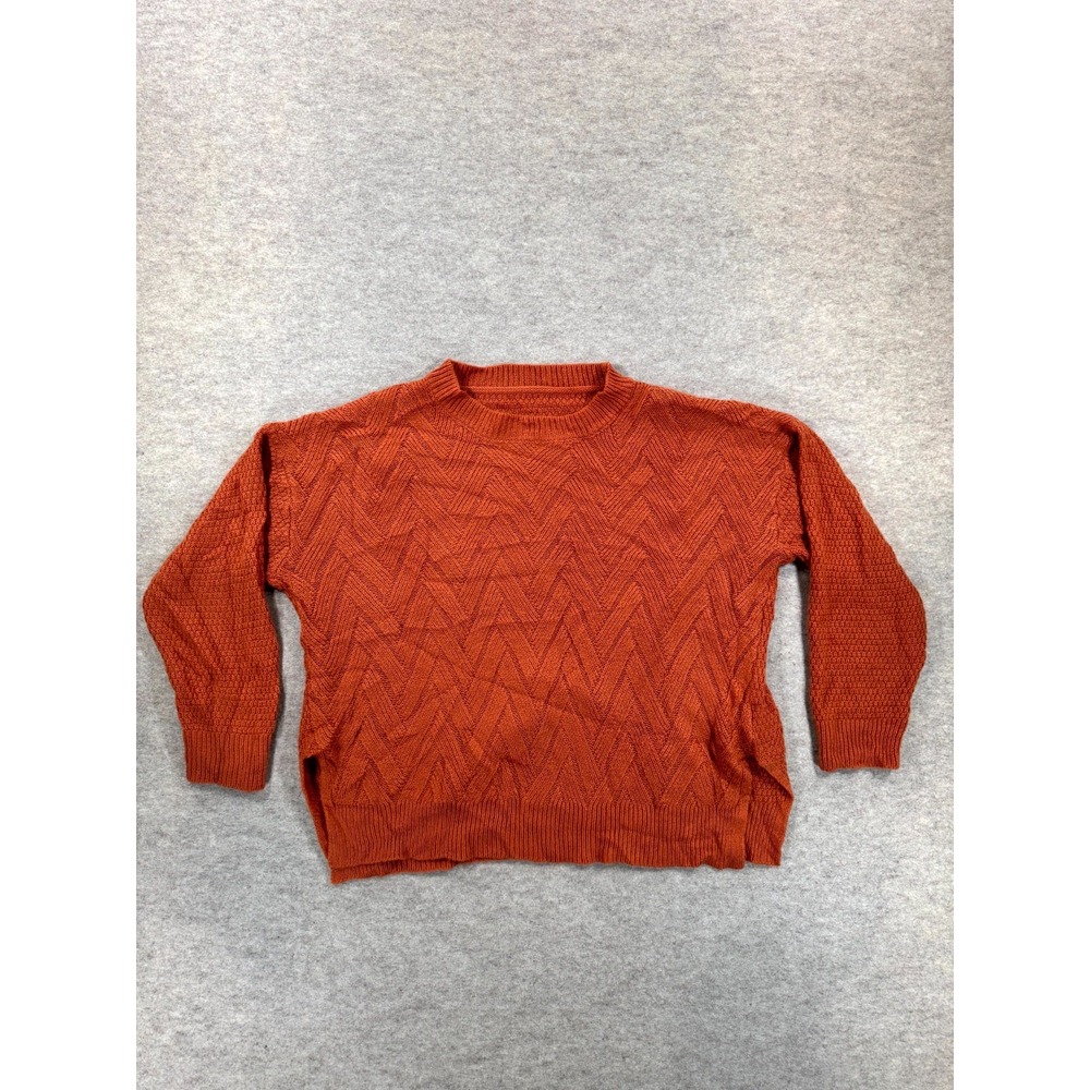 Shein Curve Sweater Womens 1XL Burnt Orange Chevron Knit Long Sleeve Pullover